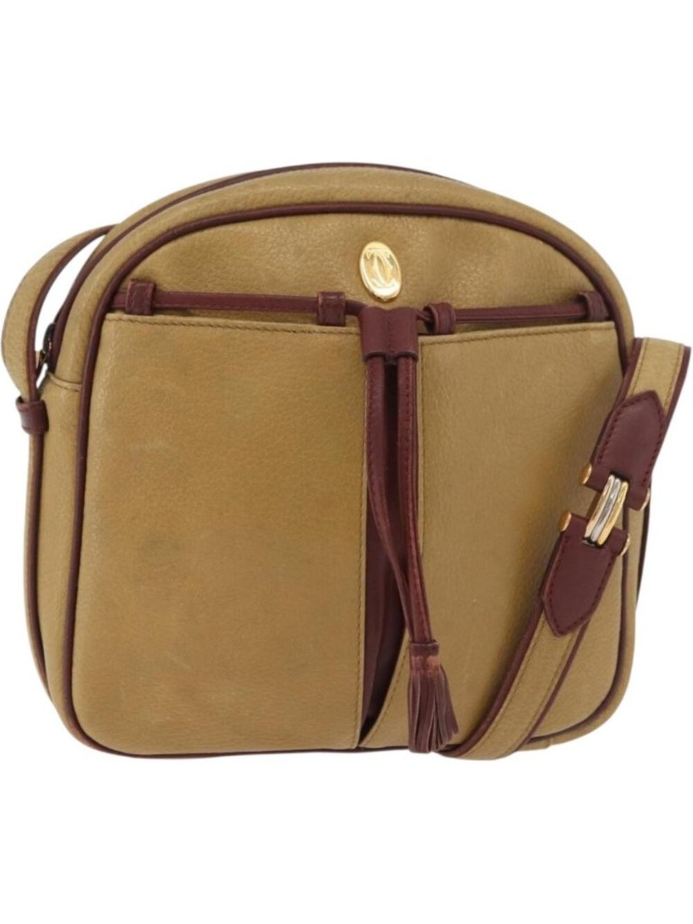 CARTIER Shoulder Bag Leather Beige Gold